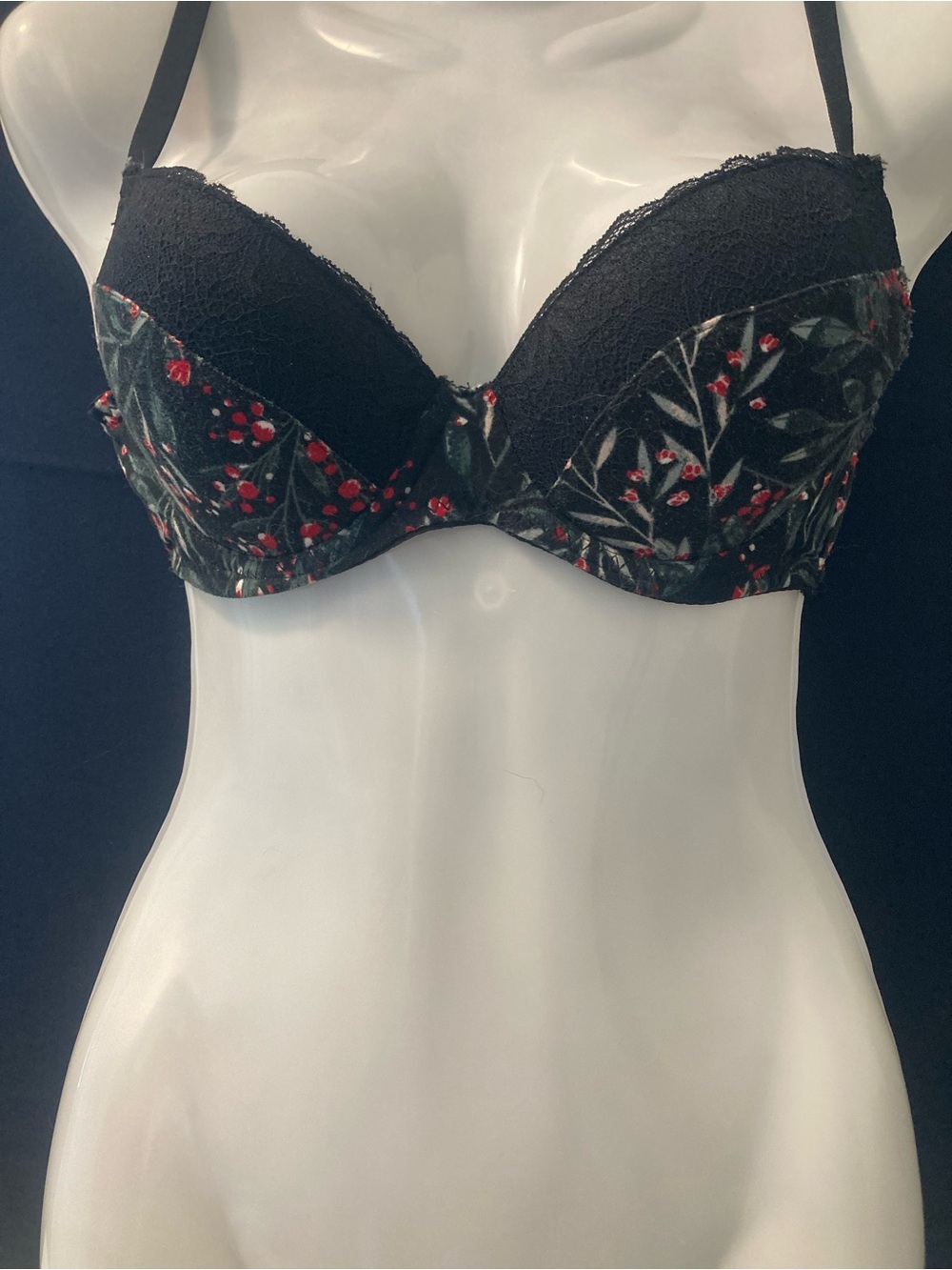 Anne Klein Floral Push Up Bra Black Red Green 36C